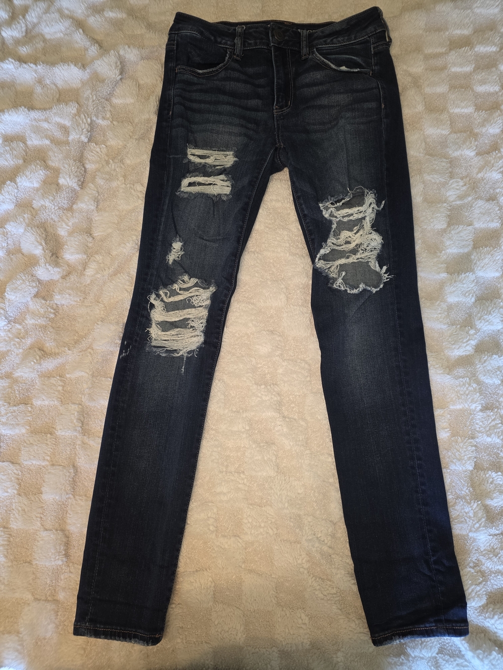 American Eagle Outfitters Dark Blue Distressed Skinny Jeans